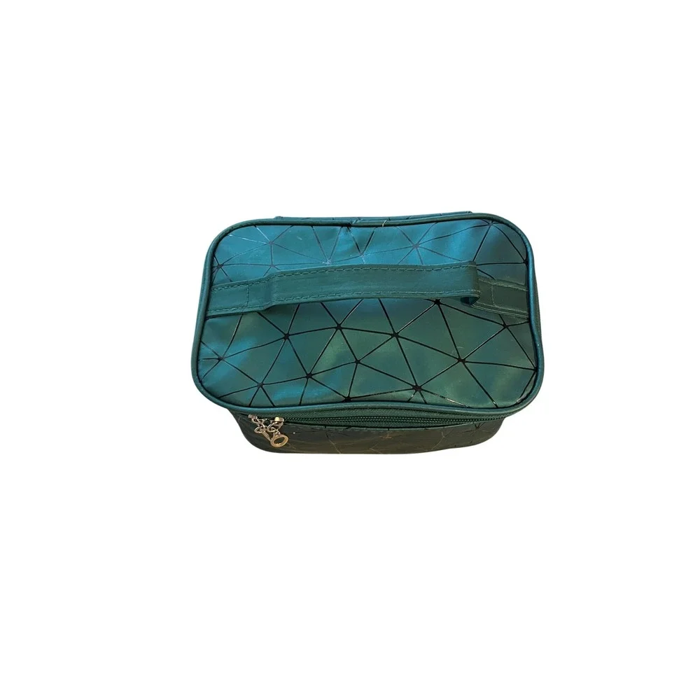 Geometric Teal Green Makeup Bag Travel Cosmetic Case Vanity Organizer